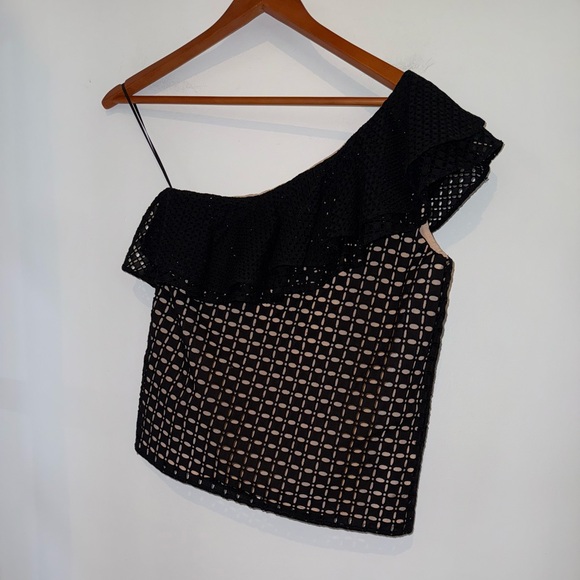 J.Crew NWT Black One Shoulder Ruffle Eyelet Lace Top Size 0 - Picture 9 of 14